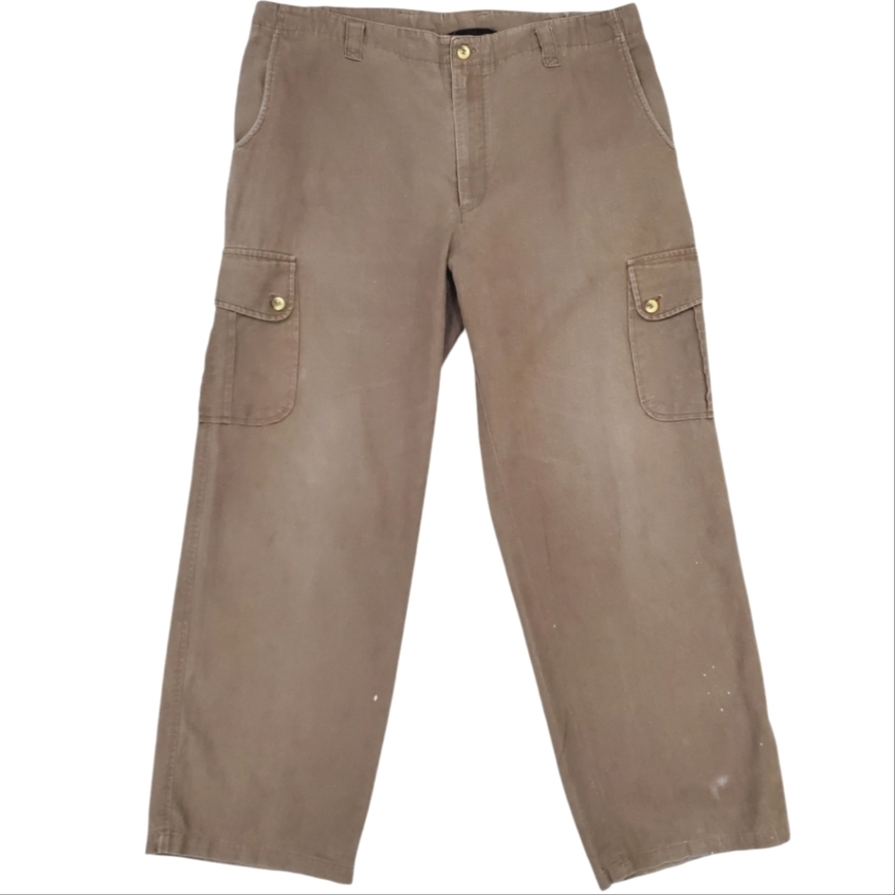 Cargo pants men's 36 x29 inseam brown woven cotton custom made in India FLAW